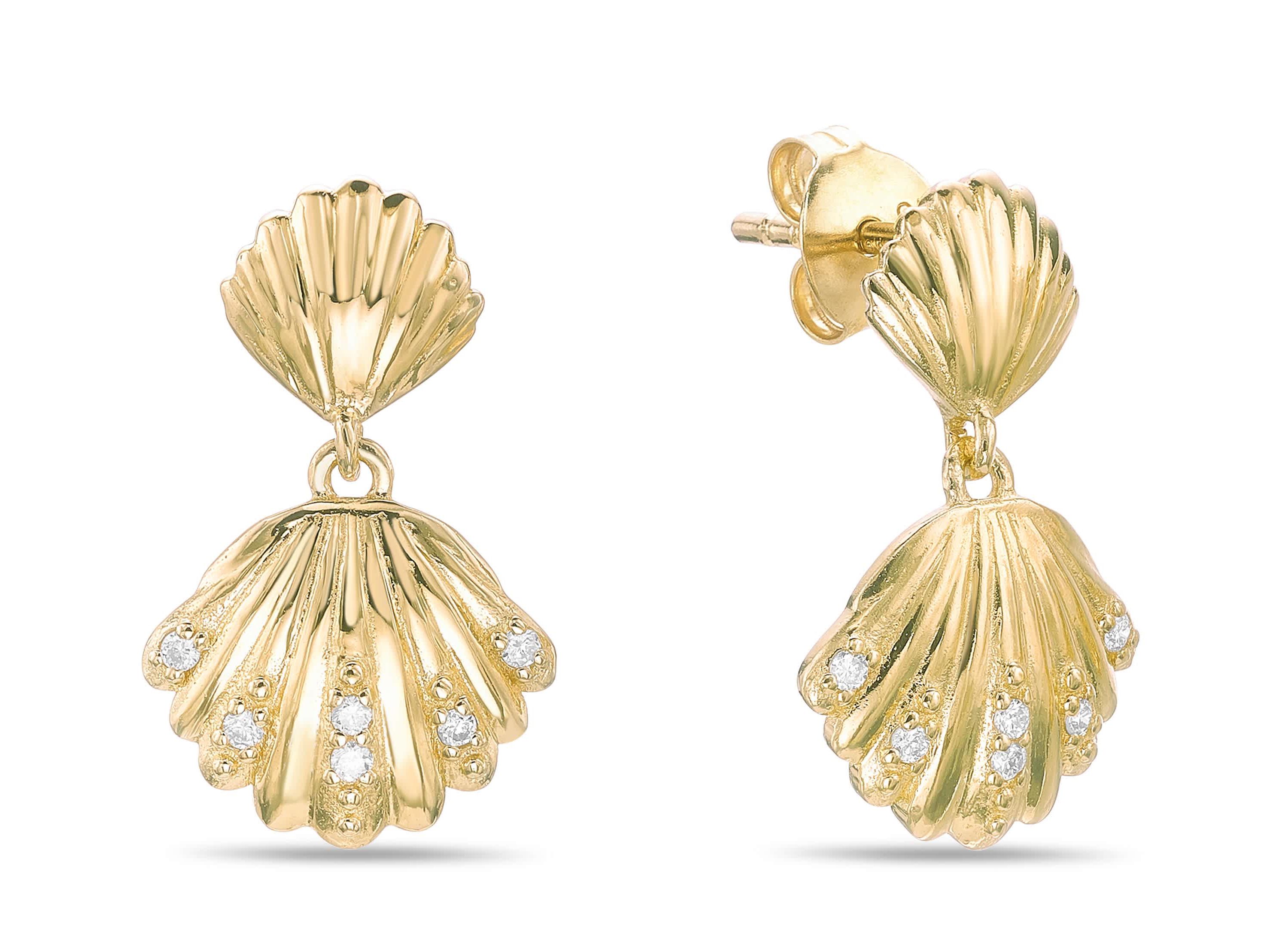 Lab Created Gemminded Lab-Created Diamond Accent Seashell Drop Post Earrings in 18k Gold Over Silver