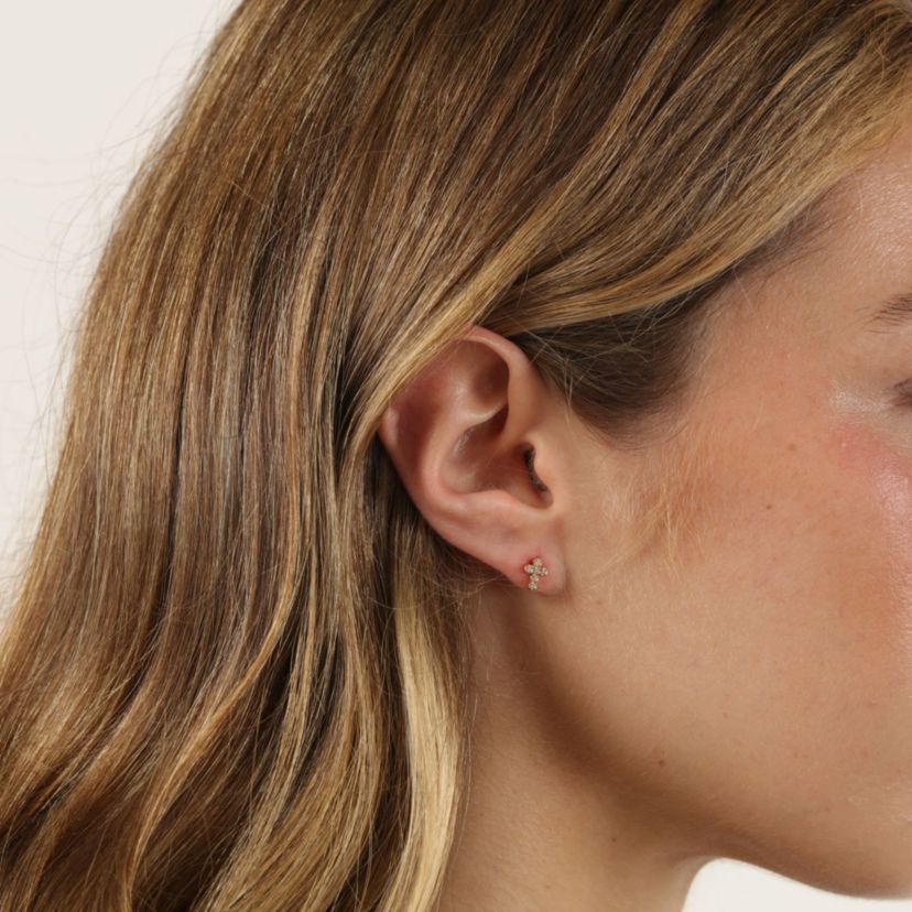 Lab Created Gemminded Lab-Grown Diamond Accent Stud Earrings in 18k Gold Over Silver