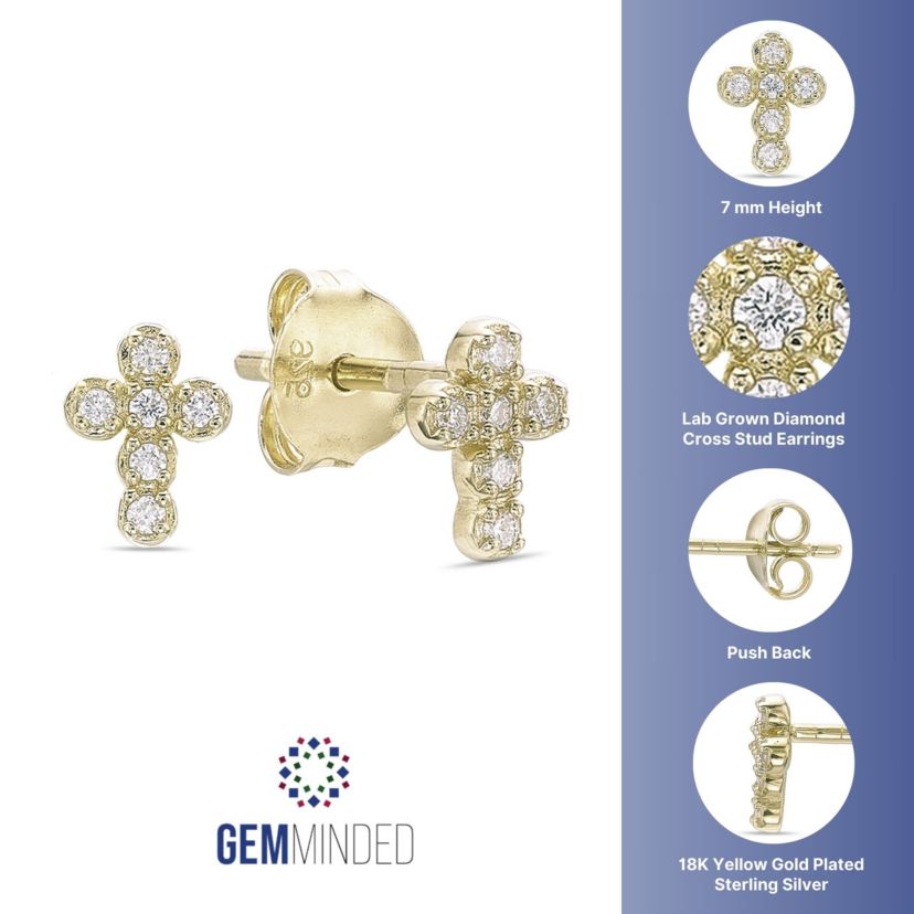 Lab Created Gemminded Lab-Grown Diamond Accent Stud Earrings in 18k Gold Over Silver