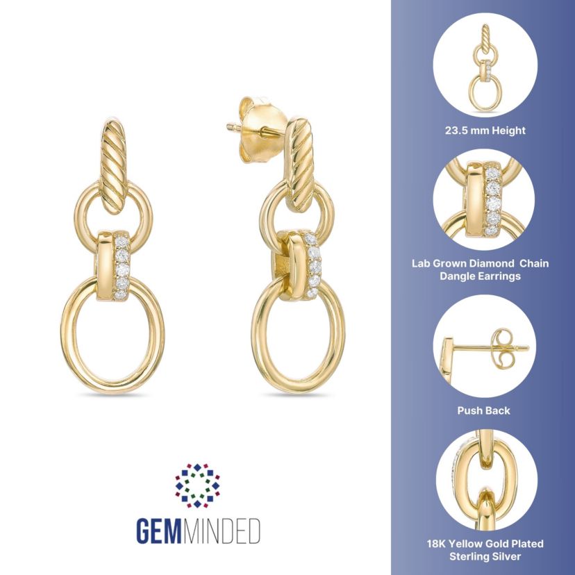 Lab Created Gemminded Lab-Grown Diamond Accent Drop Earrings in 18k Gold Over Silver