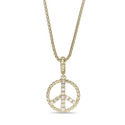Brilliant Grown Lab Created 18k Gold Plated Sterling Silver 1/10 cttw. Lab Grown Diamond Peace Symbol Pendant - 18 Inch Box Chain Necklace, Yellow