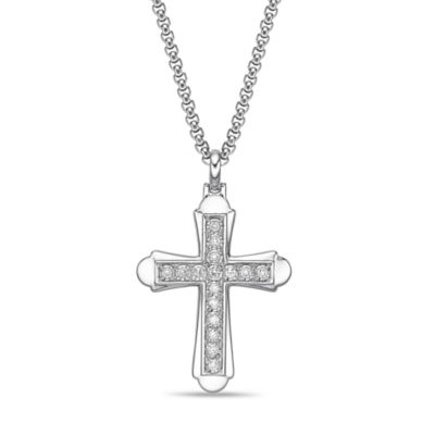 LYNX Lab Created 0.50 cttw Lab Grown Diamond Miracle Plate Men's Cross Pendant in Sterling Silver, 24 in