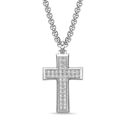 LYNX Lab Created 0.50 cttw Lab Grown Diamond Miracle Plate Men's Cross Pendant in Sterling Silver