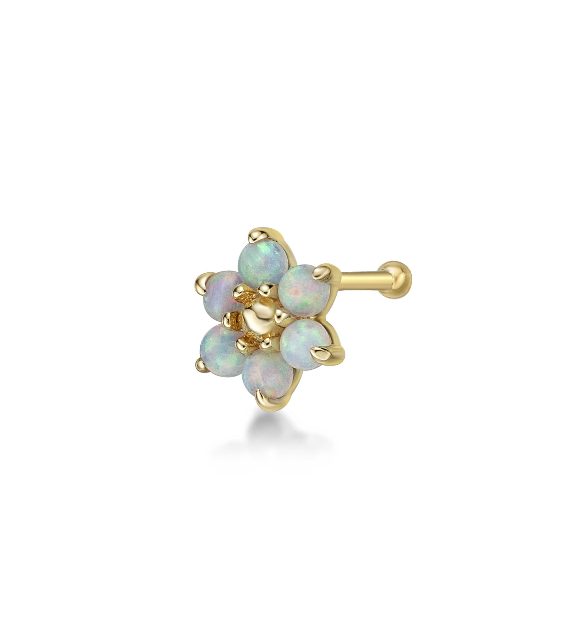Lila Moon Lab-Created Opal Flower Nose Ring in 14K Gold