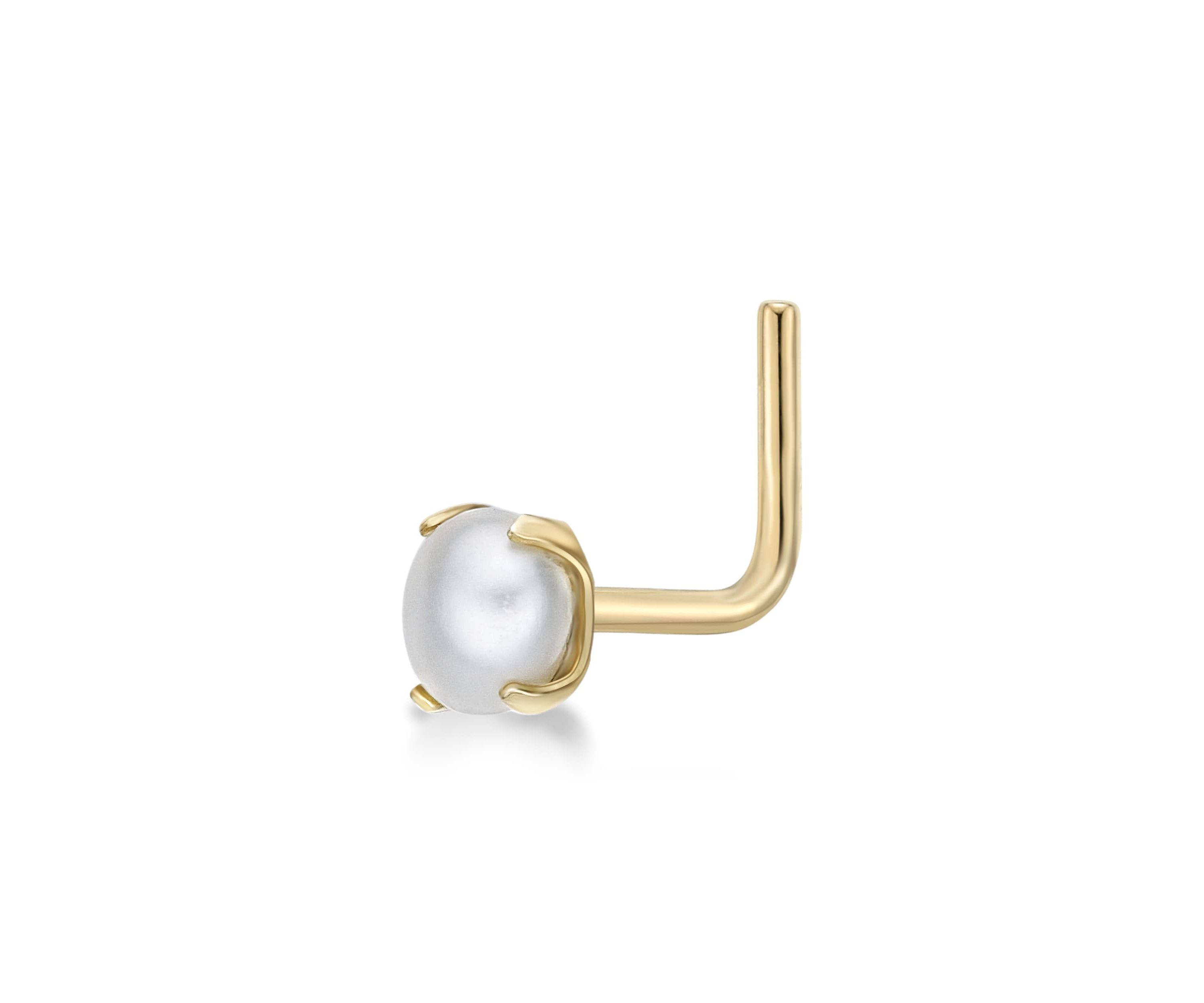 Lila Moon 90 Degree Angle Freshwater Cultured Pearl Nose Stud in 14K Gold