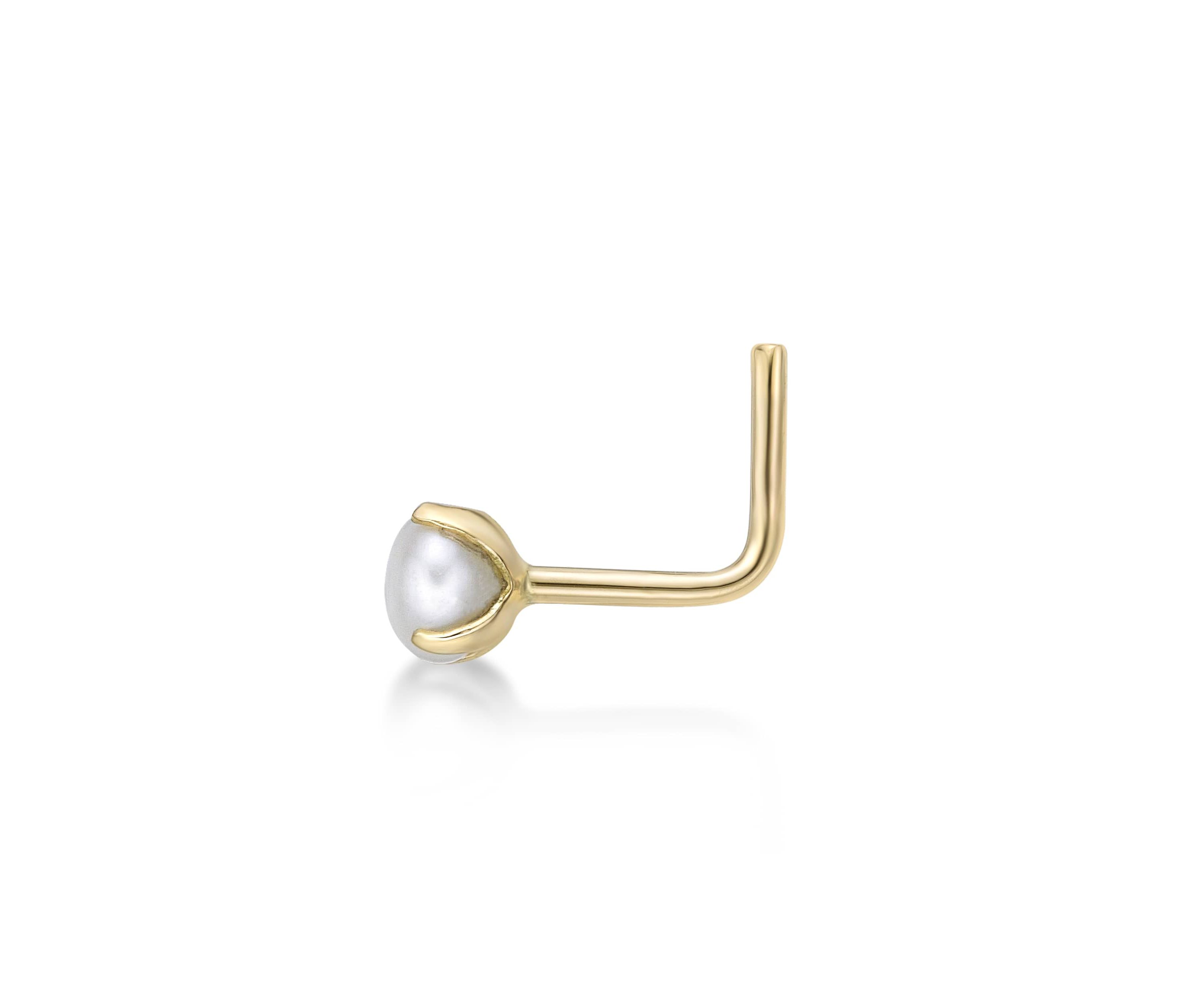 Lila Moon 90 Degree Angle Freshwater Cultured Pearl Nose Stud in 14K Gold