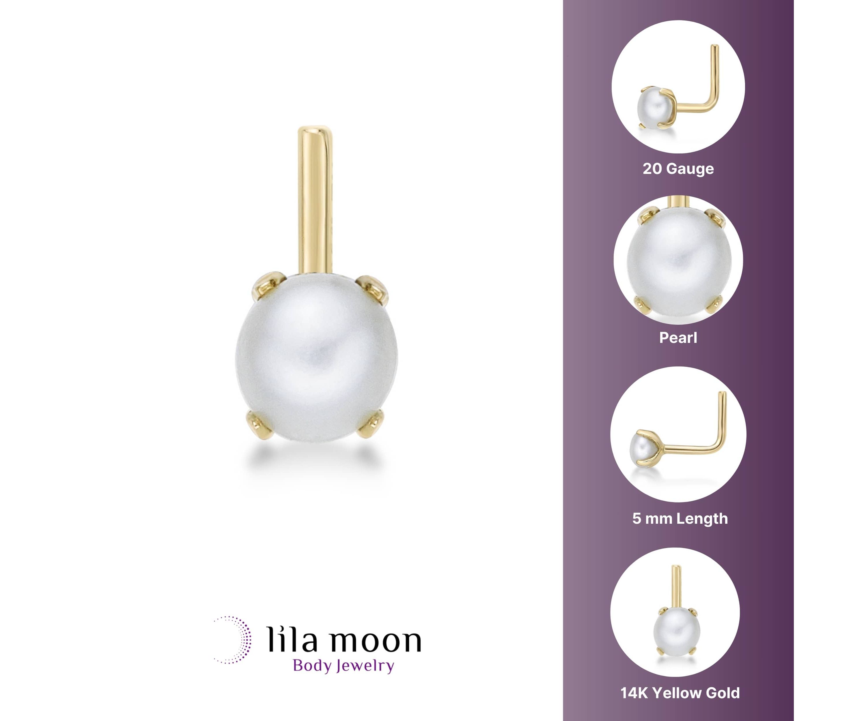 Lila Moon 90 Degree Angle Freshwater Cultured Pearl Nose Stud in 14K Gold