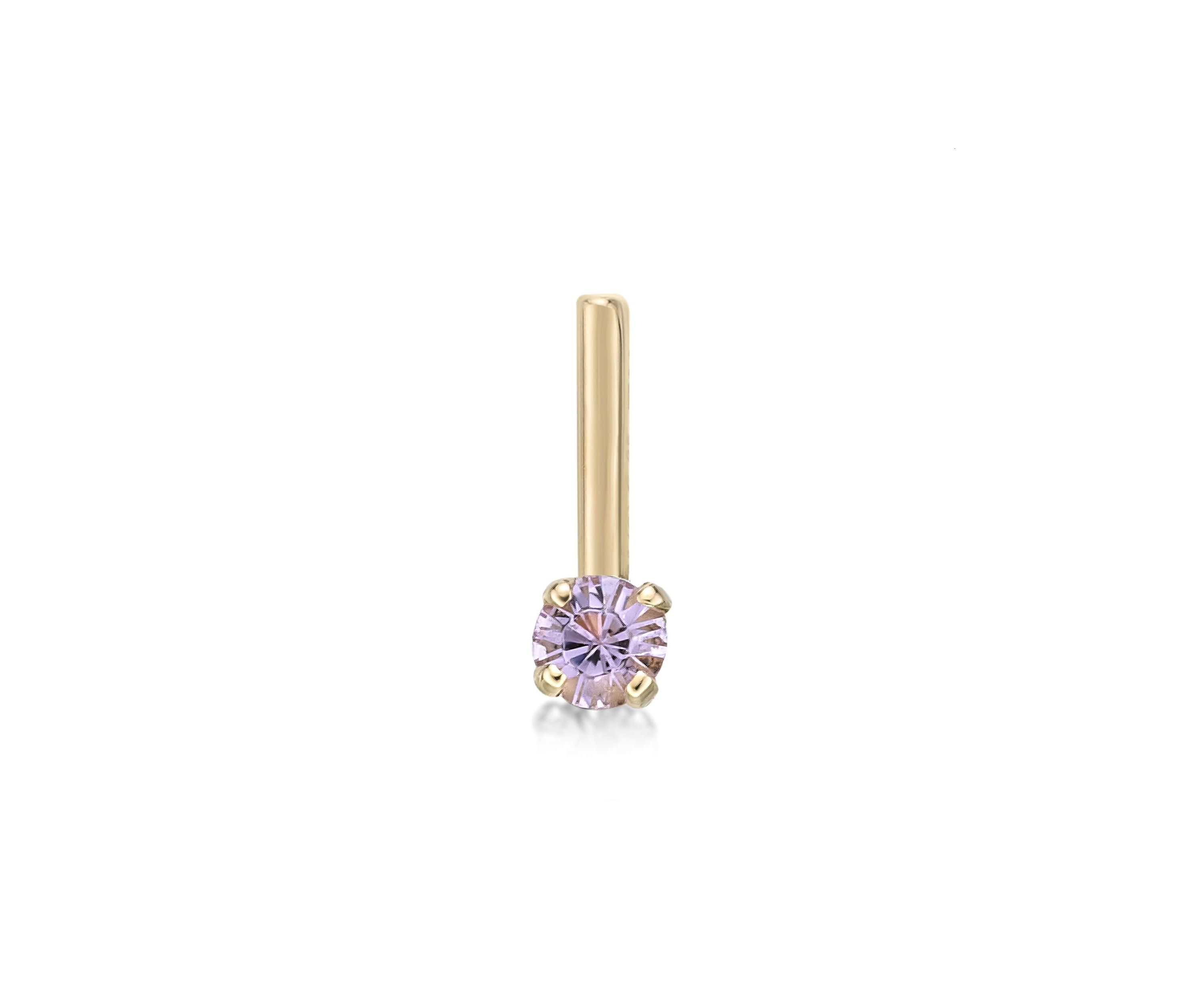 Lila Moon 90 Degree Purple Crystal Nose Stud in 14K Gold