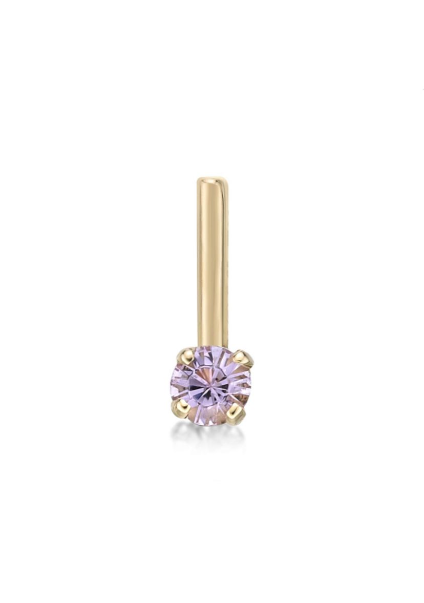 Lila Moon 90 Degree Purple Crystal Nose Stud in 14K Gold