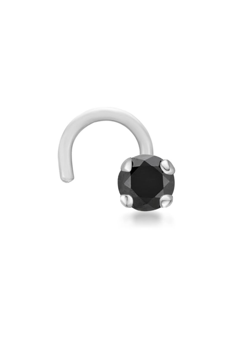 Lila Moon Black Diamond Accent Curved Nose Stud in 14KWhite Gold