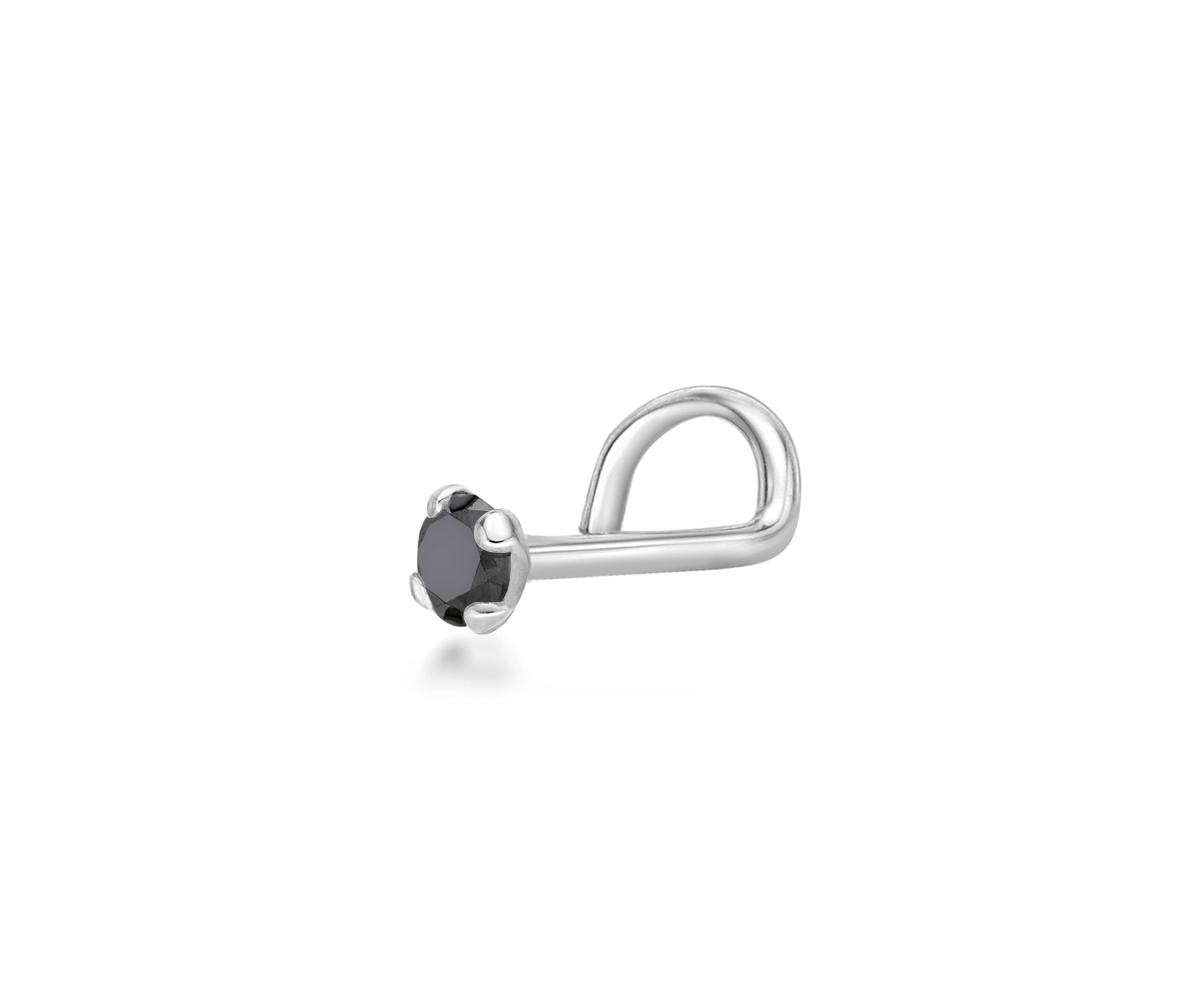 Lila Moon Black Diamond Accent Curved Nose Stud in 14KWhite Gold
