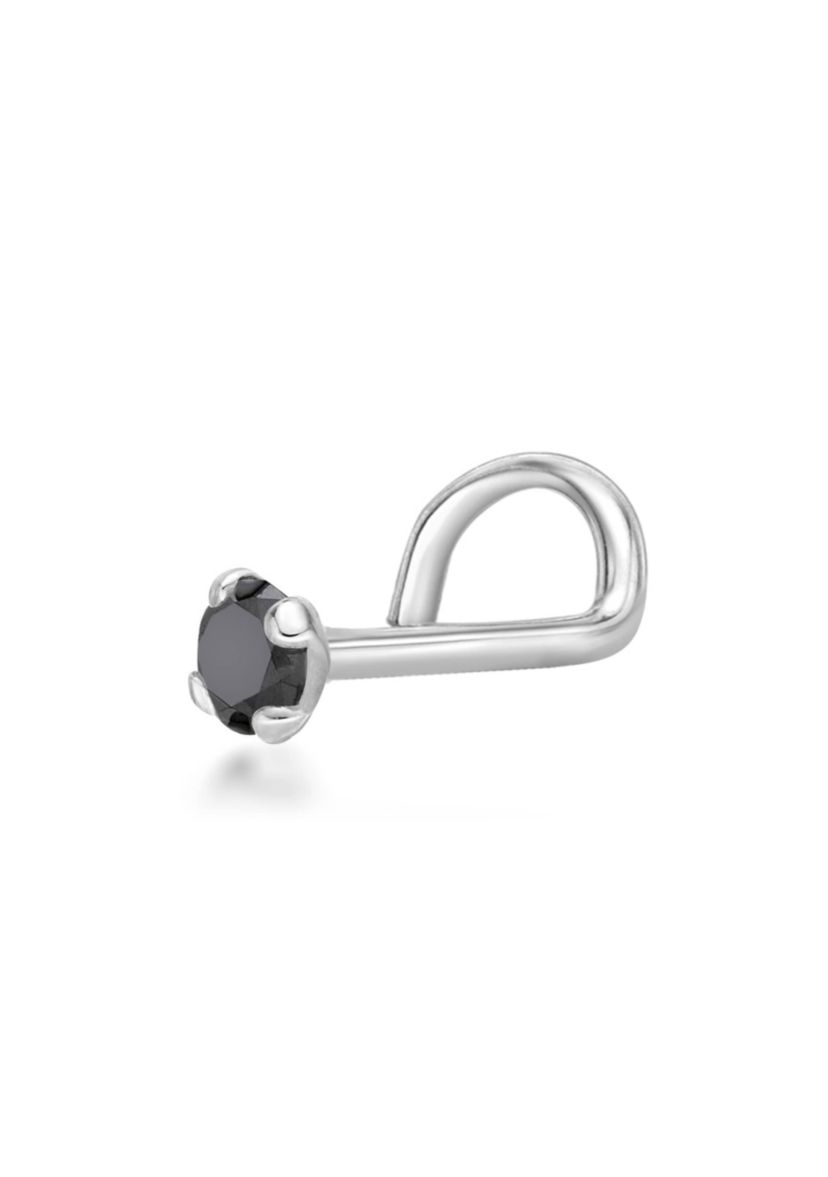 Lila Moon Black Diamond Accent Curved Nose Stud in 14KWhite Gold