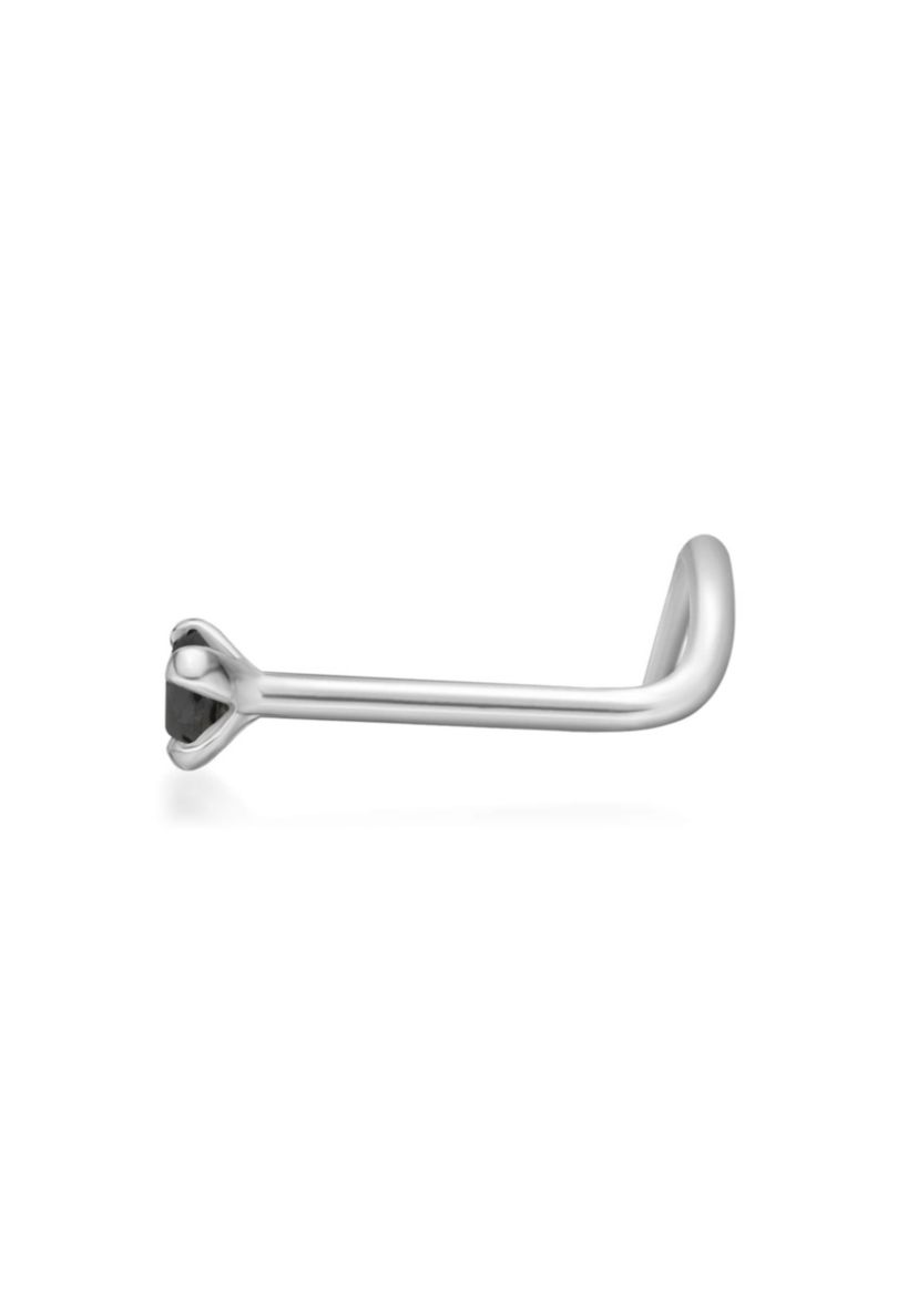 Lila Moon Black Diamond Accent Curved Nose Stud in 14KWhite Gold
