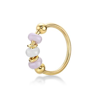 Lila Moon Seamless Pink Beaded Nose Ring in 14K Gold Yellow