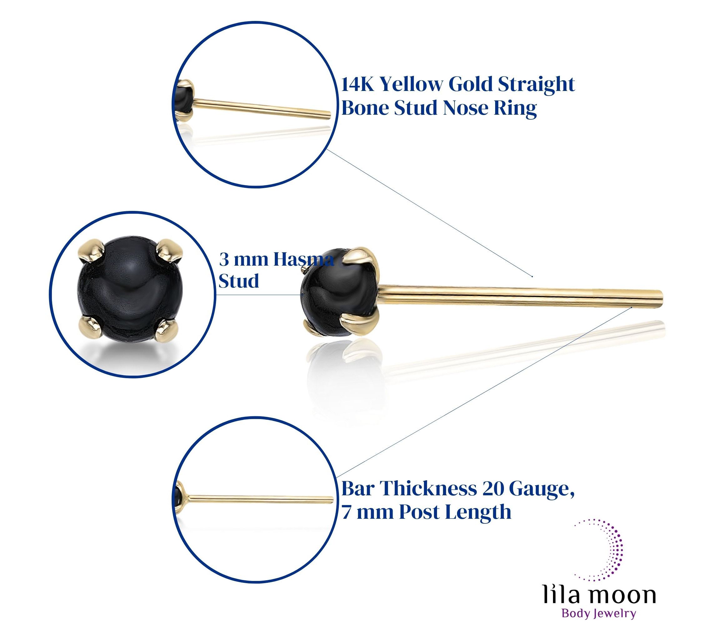 Lila Moon Onyx Nose Stud in 14K Gold