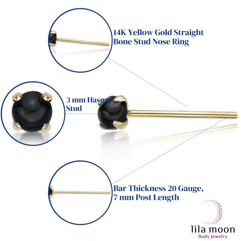 Lila Moon Onyx Nose Stud in 14K Gold