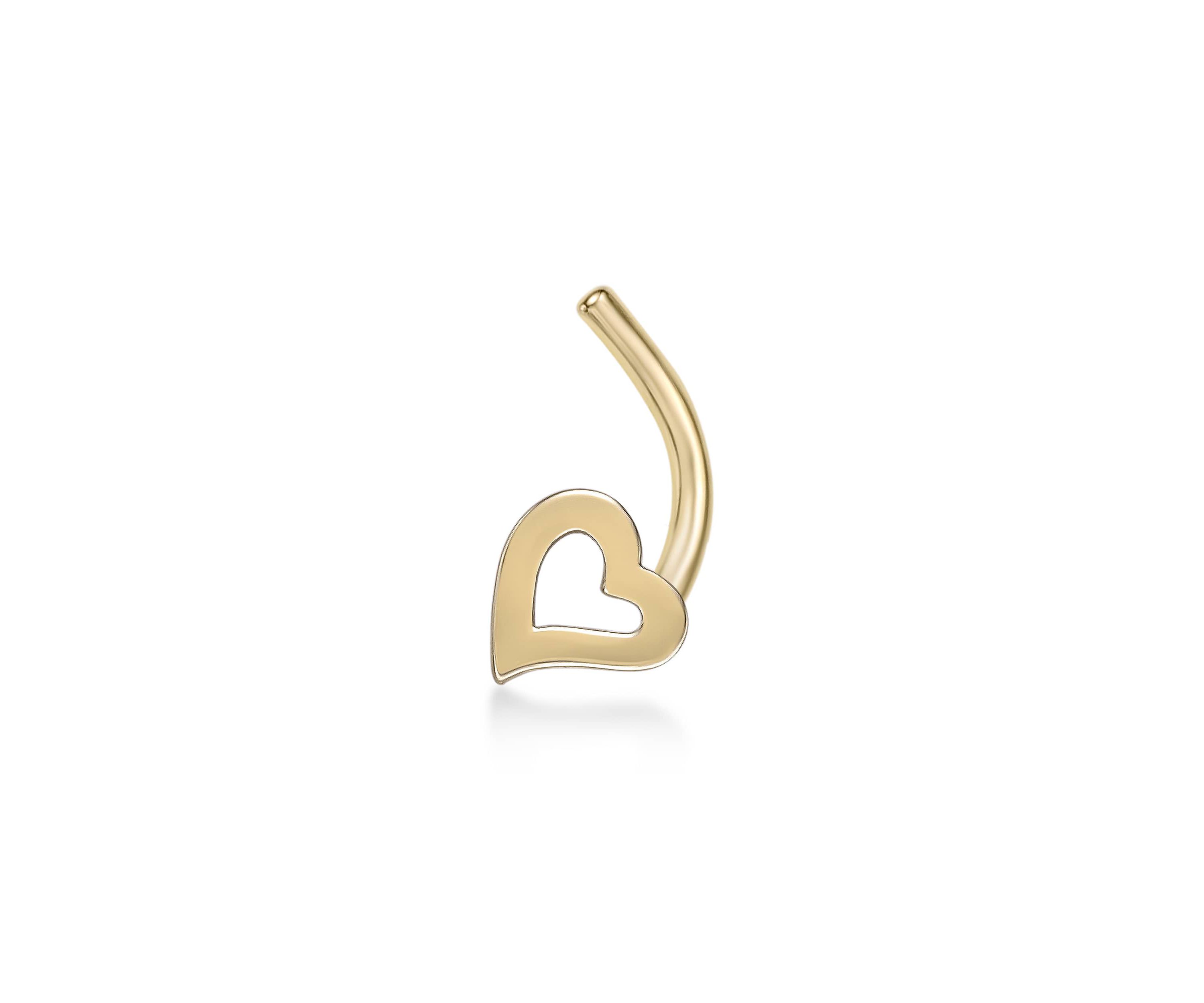 Lila Moon Heart Curved Nose Ring Stud in 14K Gold