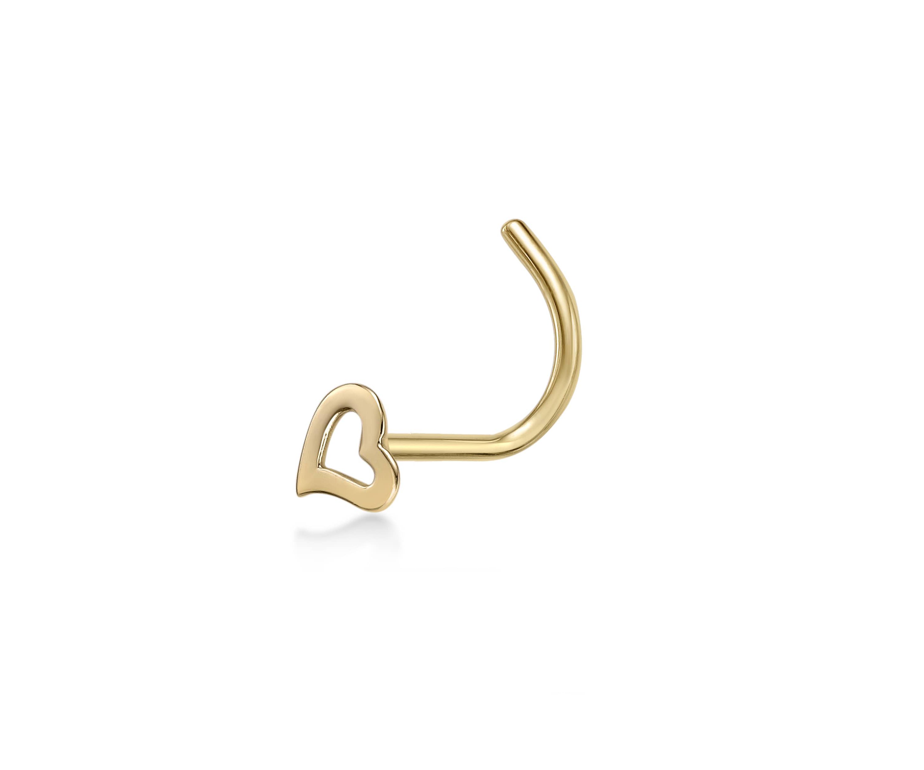 Lila Moon Heart Curved Nose Ring Stud in 14K Gold