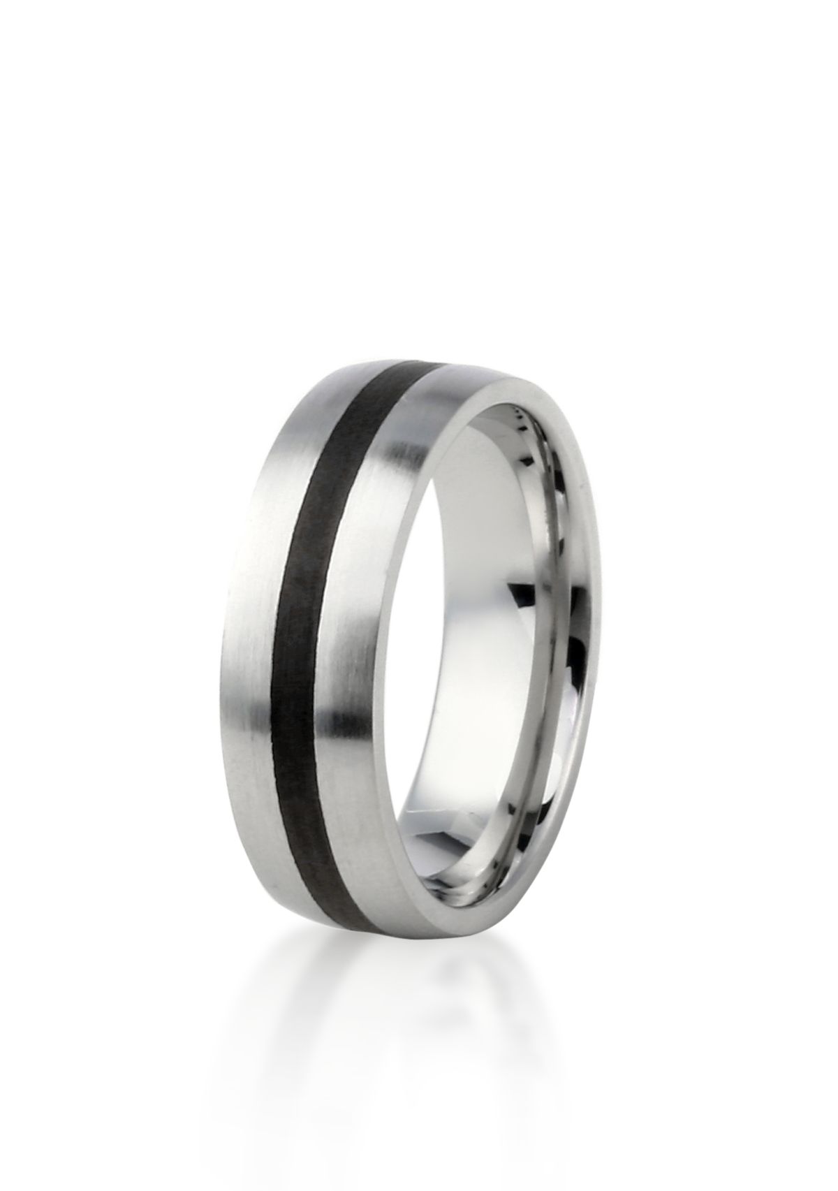 Mens Stainless Steel Ring with Black Resin Stripe