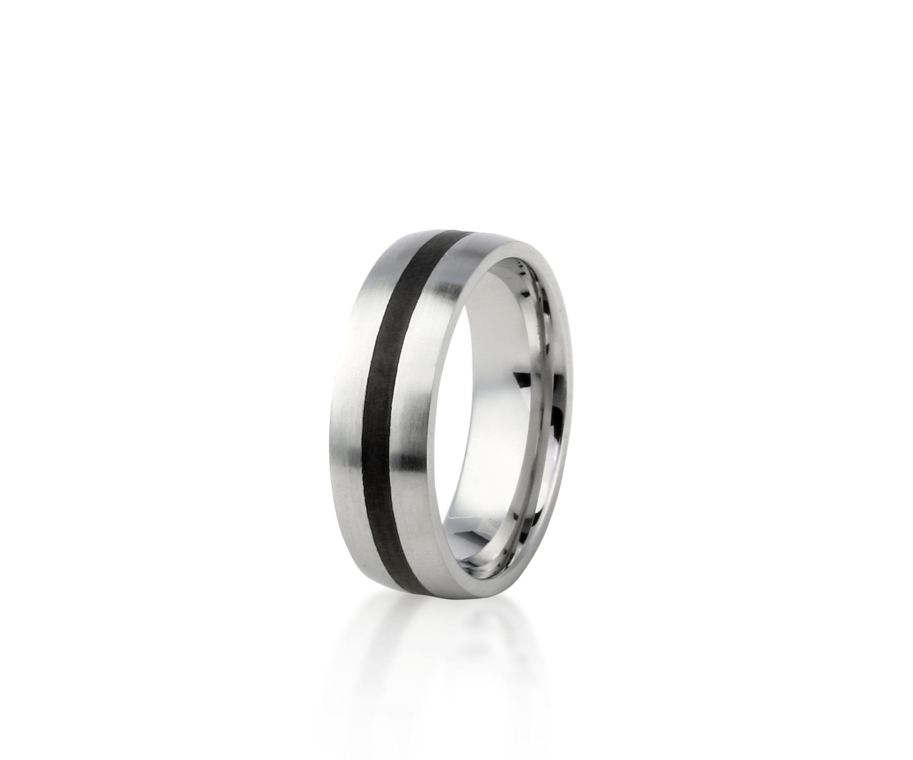Mens Stainless Steel Ring with Black Resin Stripe