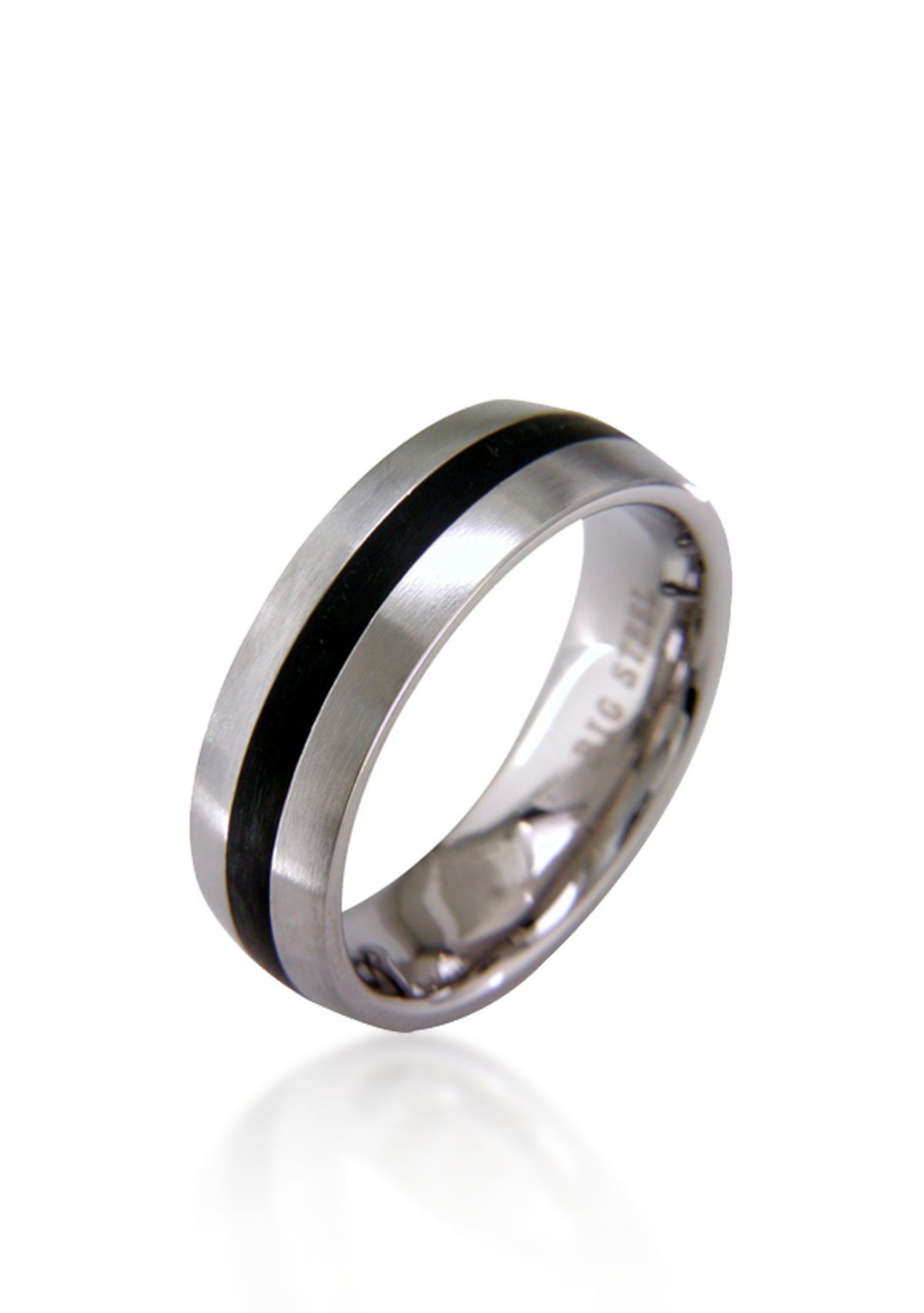 Mens Stainless Steel Ring with Black Resin Stripe