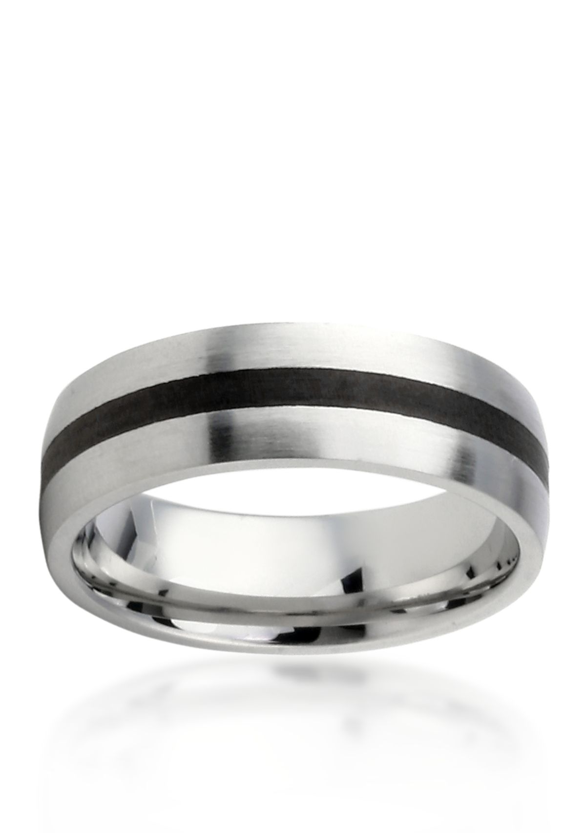 Mens Stainless Steel Ring with Black Resin Stripe