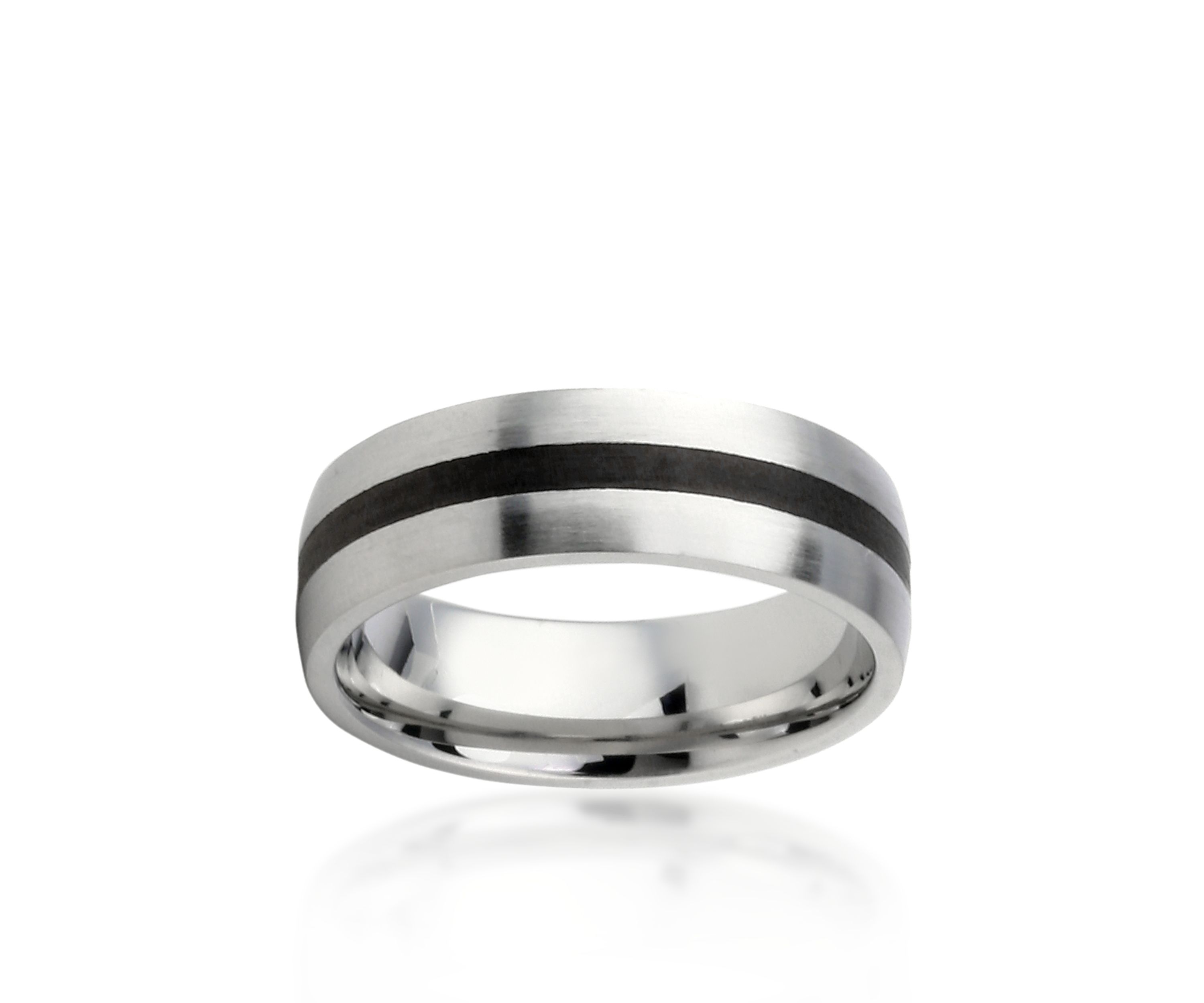 Mens Stainless Steel Ring with Black Resin Stripe