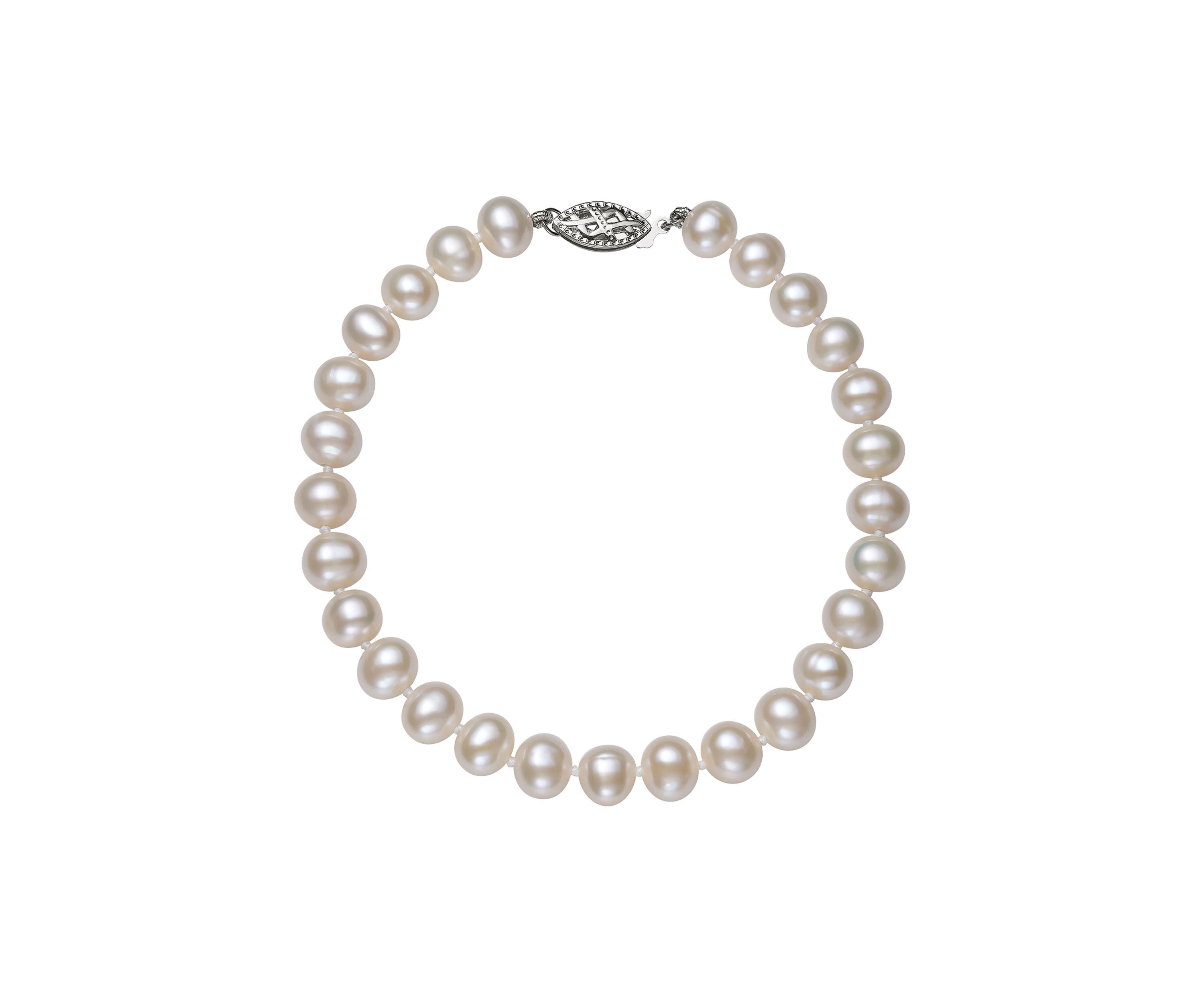 5-6 Millimeter A Quality Cultured Freshwater Pearl 7.5 Inch Bracelet in 14k White Gold 