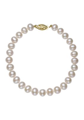 Amour de Pearl 5-6 Millimeter A Quality Cultured Freshwater Pearl 7.5 Inch Bracelet in 14K Yellow Gold, White
