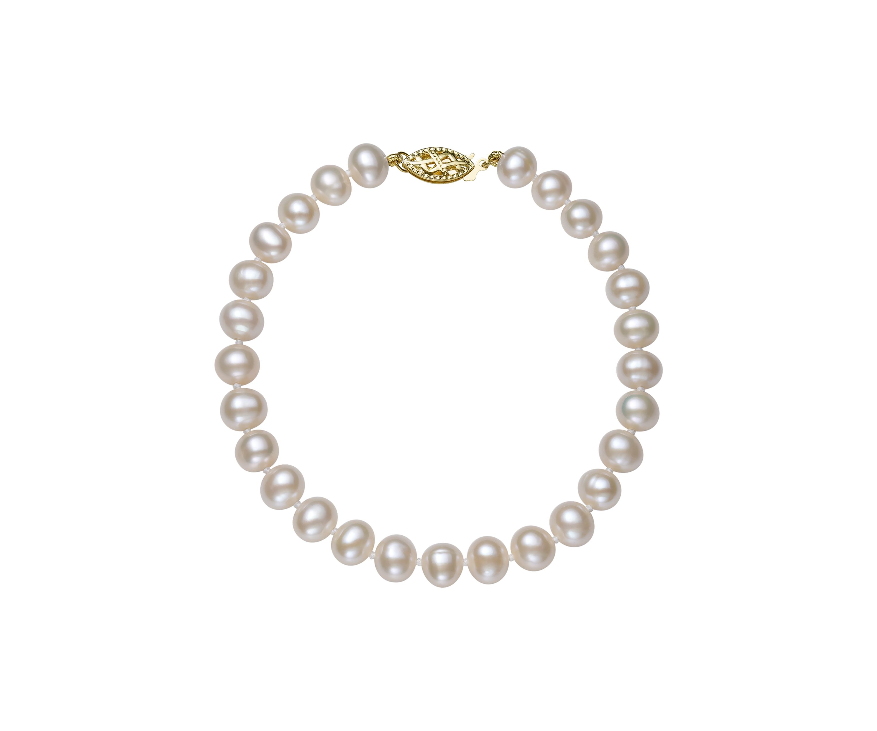 5-6 Millimeter A Quality Cultured Freshwater Pearl 7.5 Inch Bracelet in 14K Yellow Gold