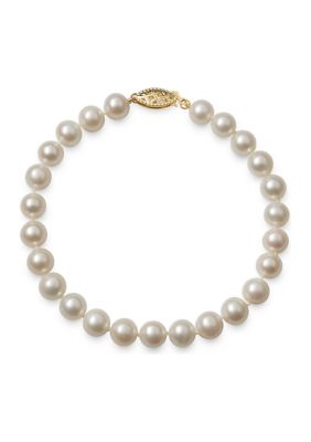 Amour de Pearl 6-7 Millimeter A Quality Cultured Freshwater Pearl 7.5 Inch Bracelet in 14k Yellow Gold, White