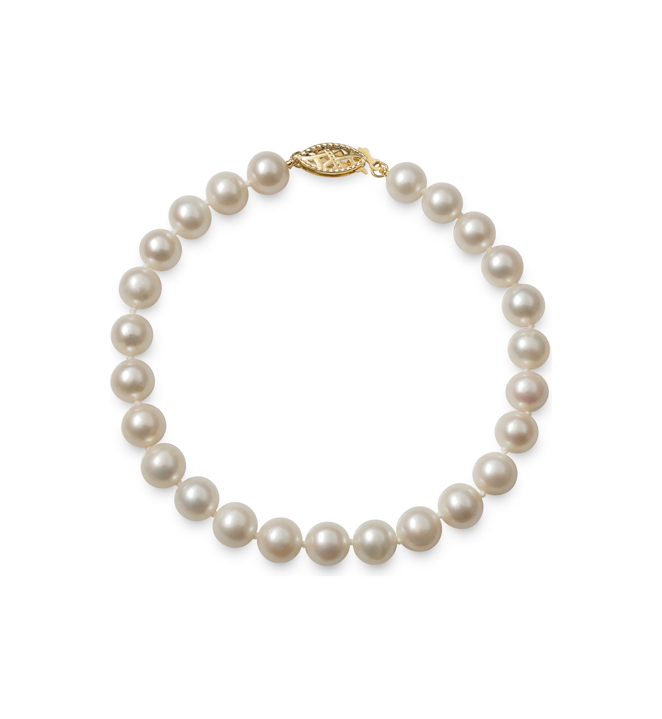6-7 Millimeter A Quality Cultured Freshwater Pearl 7.5 Inch Bracelet in 14k Yellow Gold