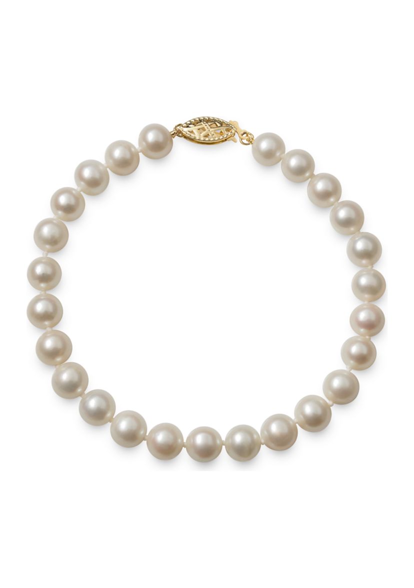 6-7 Millimeter A Quality Cultured Freshwater Pearl 7.5 Inch Bracelet in 14k Yellow Gold