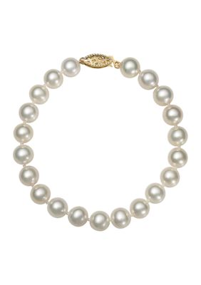 Amour de Pearl 7.5-8.5 Millimeter A Quality Cultured Freshwater Pearl 7.5 Inch Bracelet in 14K Yellow Gold, White