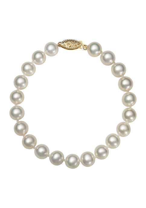7.5-8.5 Millimeter A Quality Cultured Freshwater Pearl 7.5 Inch Bracelet in 14K Yellow Gold