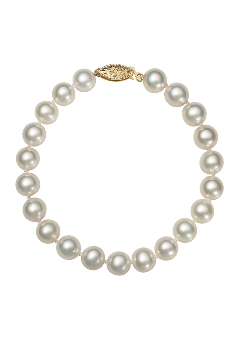 7.5-8.5 Millimeter A Quality Cultured Freshwater Pearl 7.5 Inch Bracelet in 14K Yellow Gold