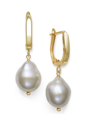 Belk & Co 11-12 Millimeter Cultured Baroque Pearl Lever Back Earrings In 14K Yellow Gold