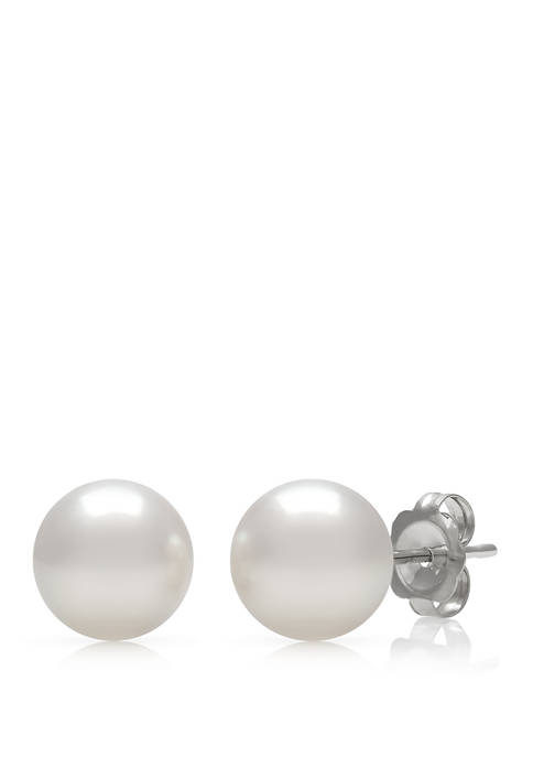7 Millimeter AA Quality Akoya Cultured Pearl Stud Earrings in 14K White Gold