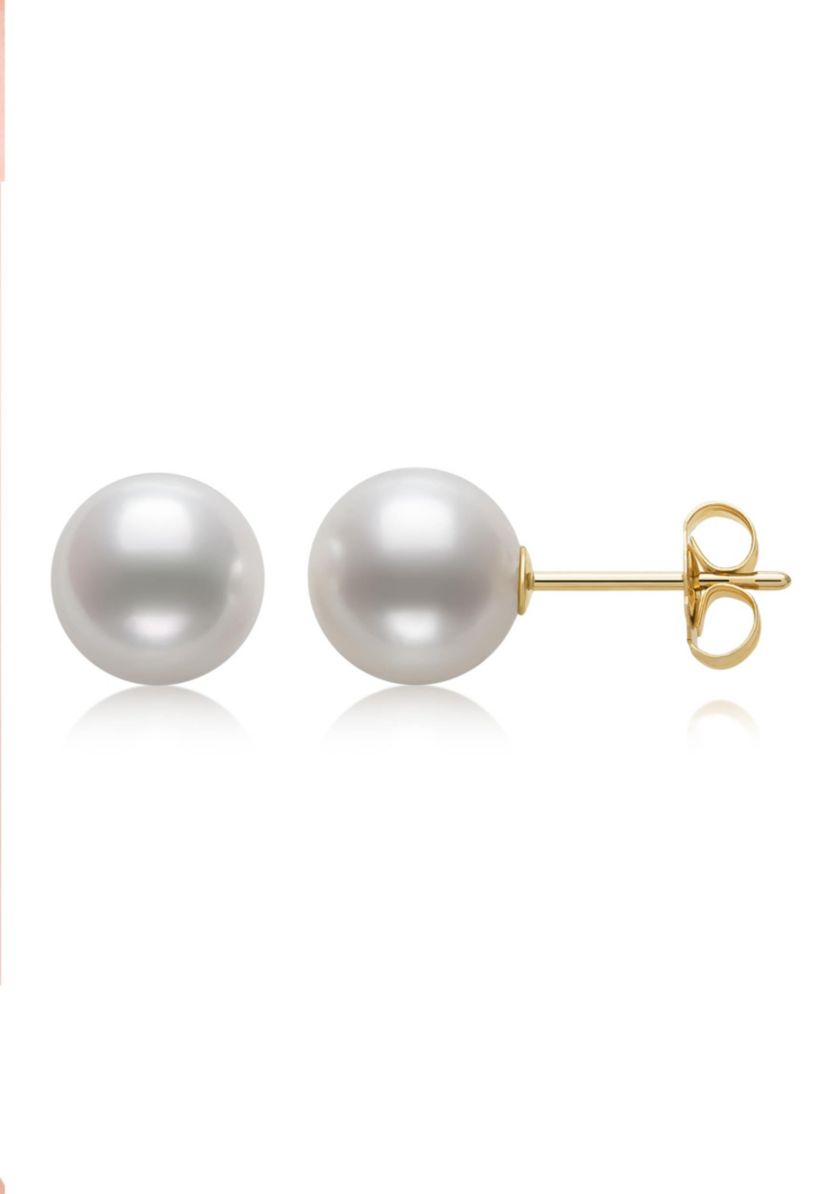 Lab Created 14KT YG. 7-7.5MM AKOYA PEARL STUD EARRING