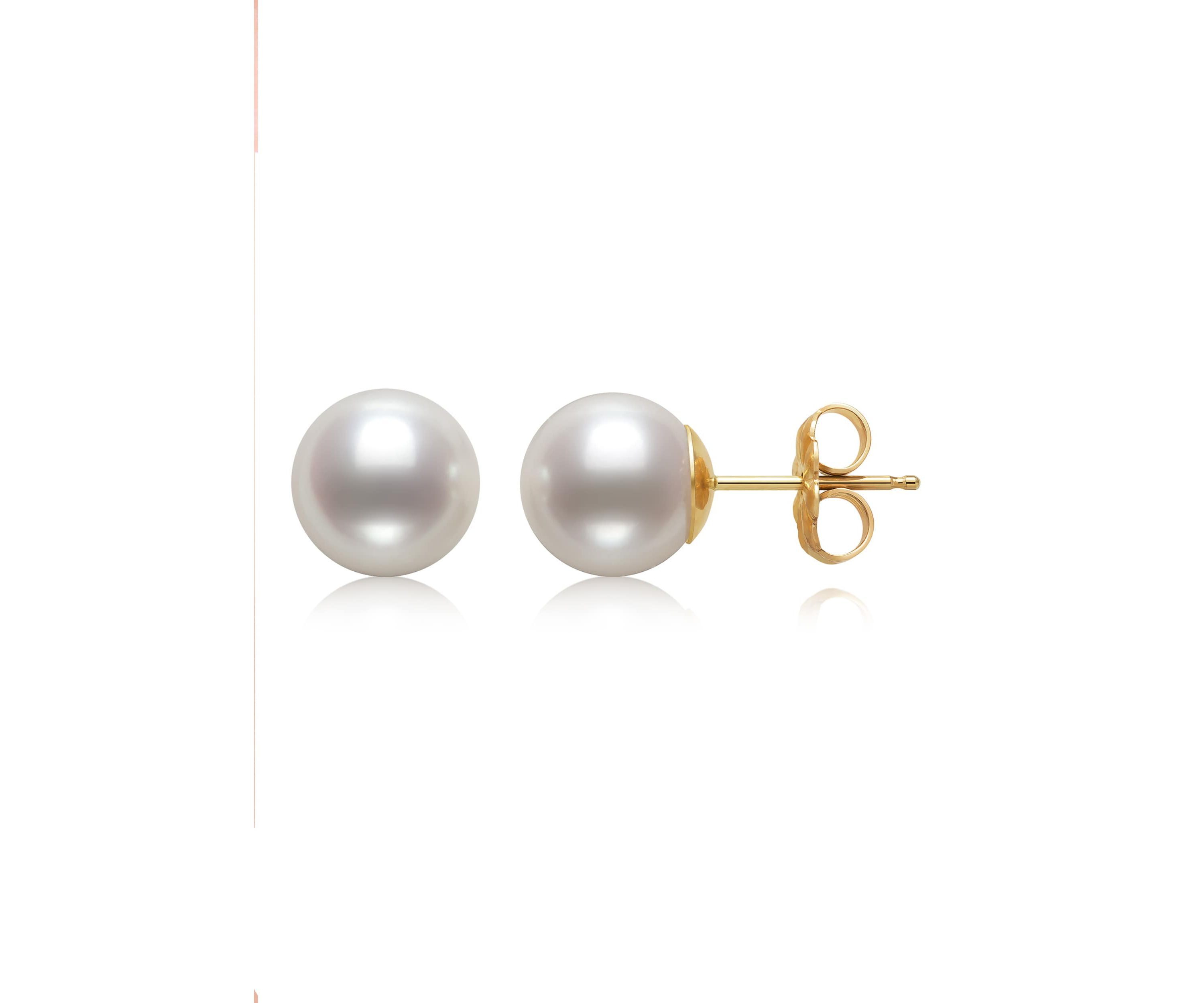 Lab Created 14KT YG.8-8.5MM AKOYA PEARL STUD EARRING