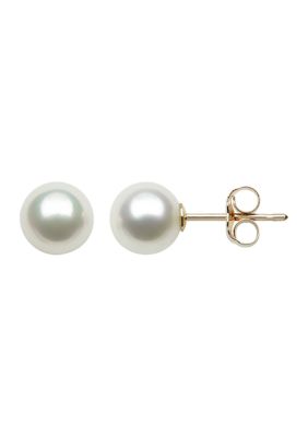 Amour de Pearl 5-6 Millimeter AA Quality Round Cultured Freshwater Pearl Stud Earrings in 14k Yellow Gold