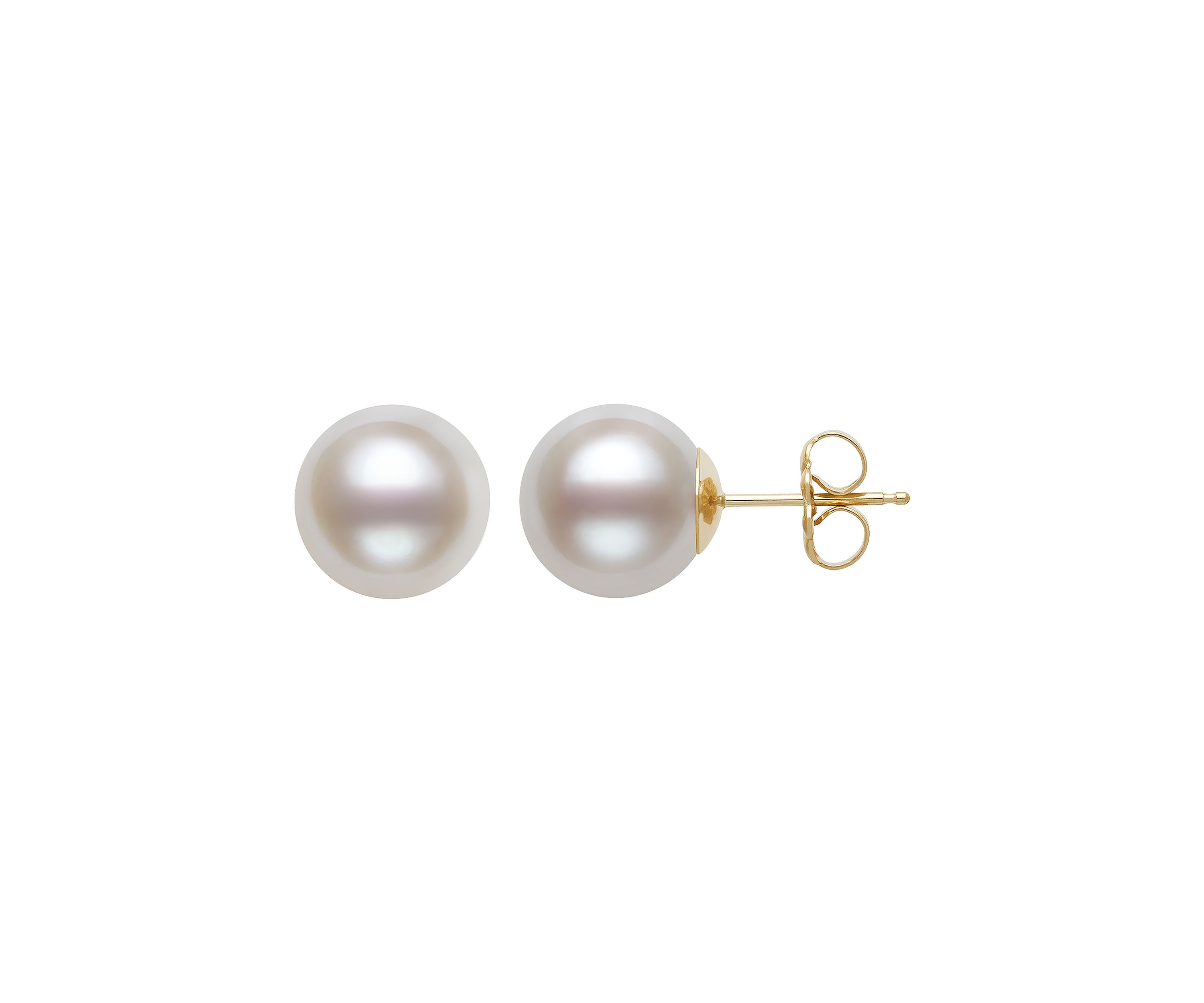9-10 Millimeter AA Quality Round Cultured Freshwater Pearl Stud Earrings in 14k Yellow Gold
