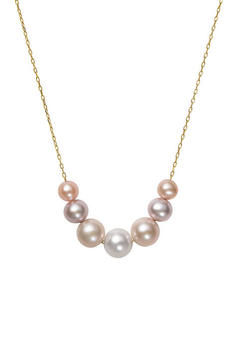 Multi Color Cultured Freshwater Pearl Floating Pearl Necklace in 14K Yellow Gold