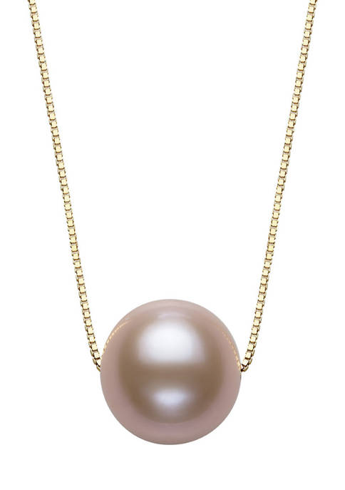9.5-10.5 Millimeter Natural Pink Cultured Freshwater Pearl Slide 18 Inch Necklace in 14K Yellow Gold
