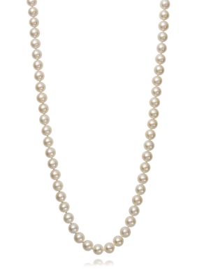 Amour de Pearl 7-8 Millimeter A Quality Cultured Freshwater Pearl 24 Inch Strand Necklace in 14K Yellow Gold, White