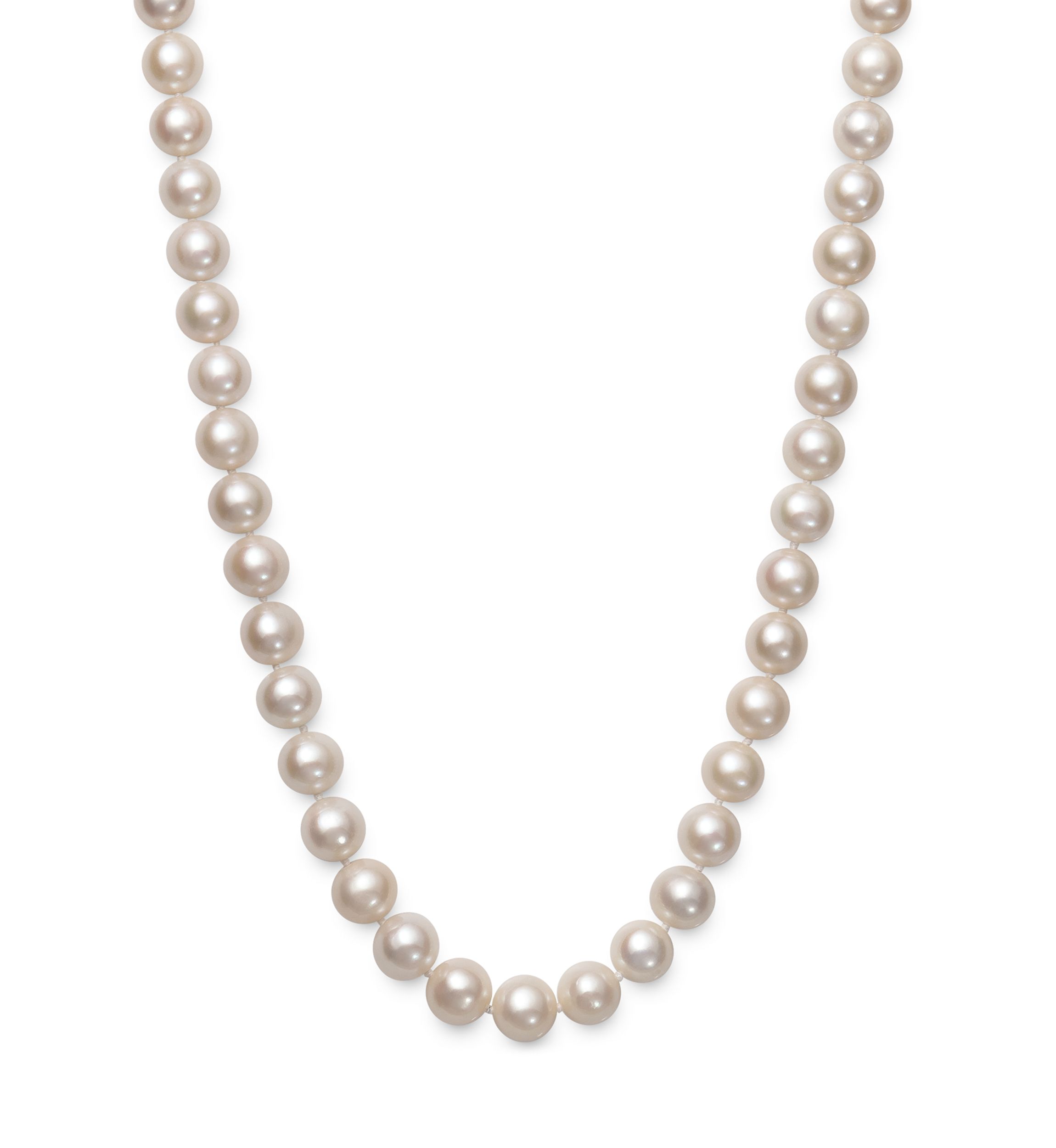 7.5-8.5 Millimeter A Quality Cultured Freshwater Pearl 18 Inch Strand Necklace in 14K White Gold