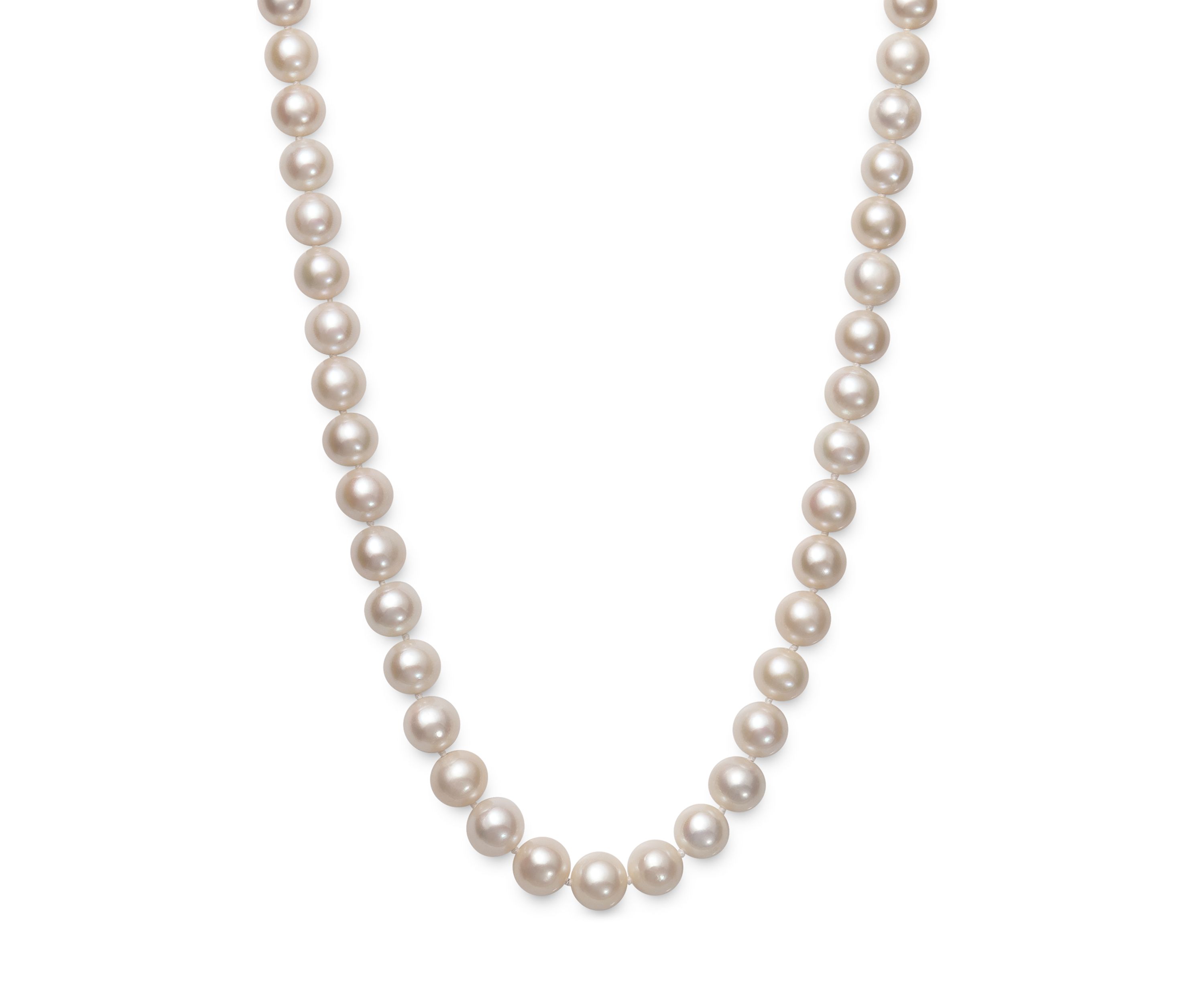 7.5-8.5 Millimeter A Quality Cultured Freshwater Pearl 18 Inch Strand Necklace in 14K White Gold