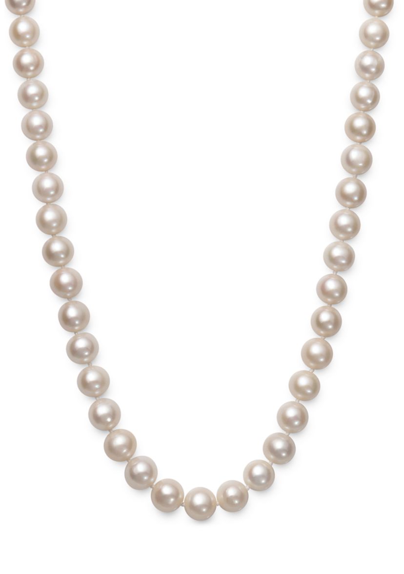 7.5-8.5 Millimeter A Quality Cultured Freshwater Pearl 18 Inch Strand Necklace in 14K White Gold