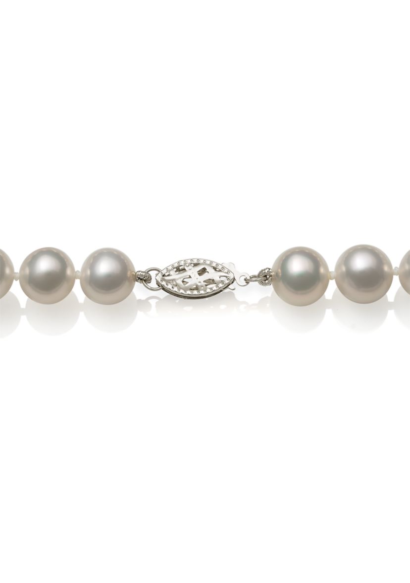 7.5-8.5 Millimeter A Quality Cultured Freshwater Pearl 18 Inch Strand Necklace in 14K White Gold