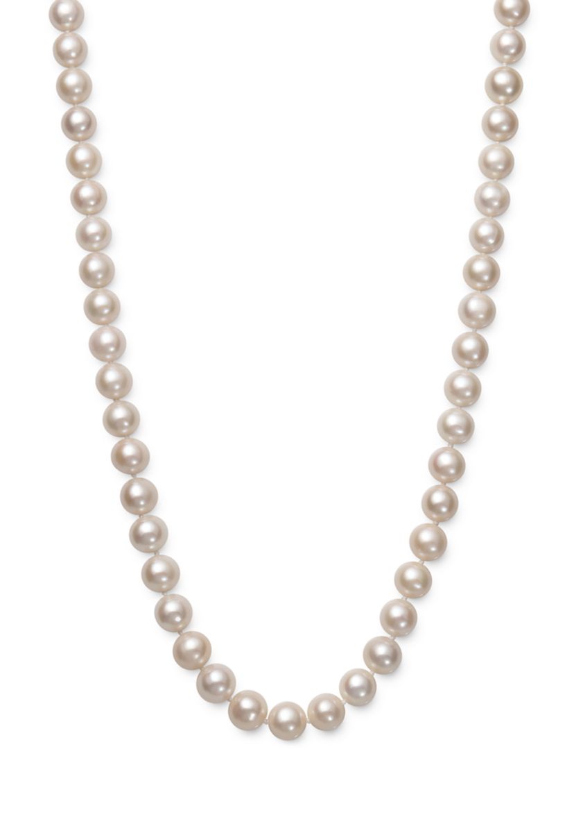 7.5-8.5 Millimeter A Quality Cultured Freshwater Pearl 20 Inch Strand Necklace in 14k White Gold